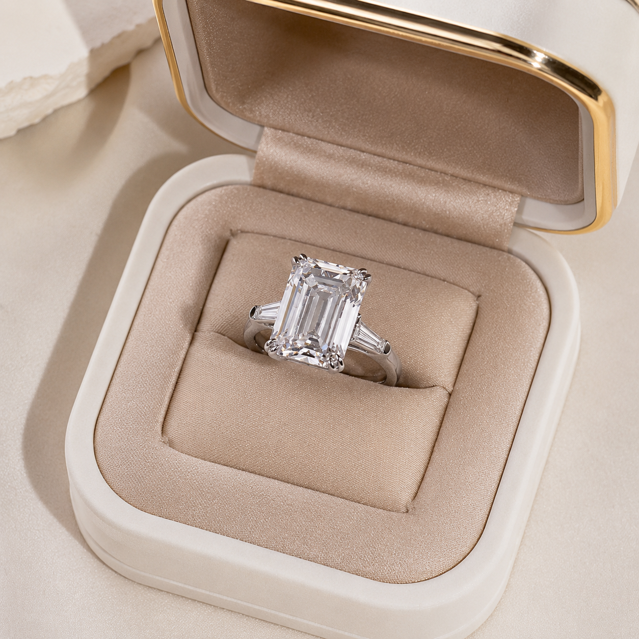 4CT Emerald Cut Moissanite Engagement Ring in 18K Gold | SEÓRA