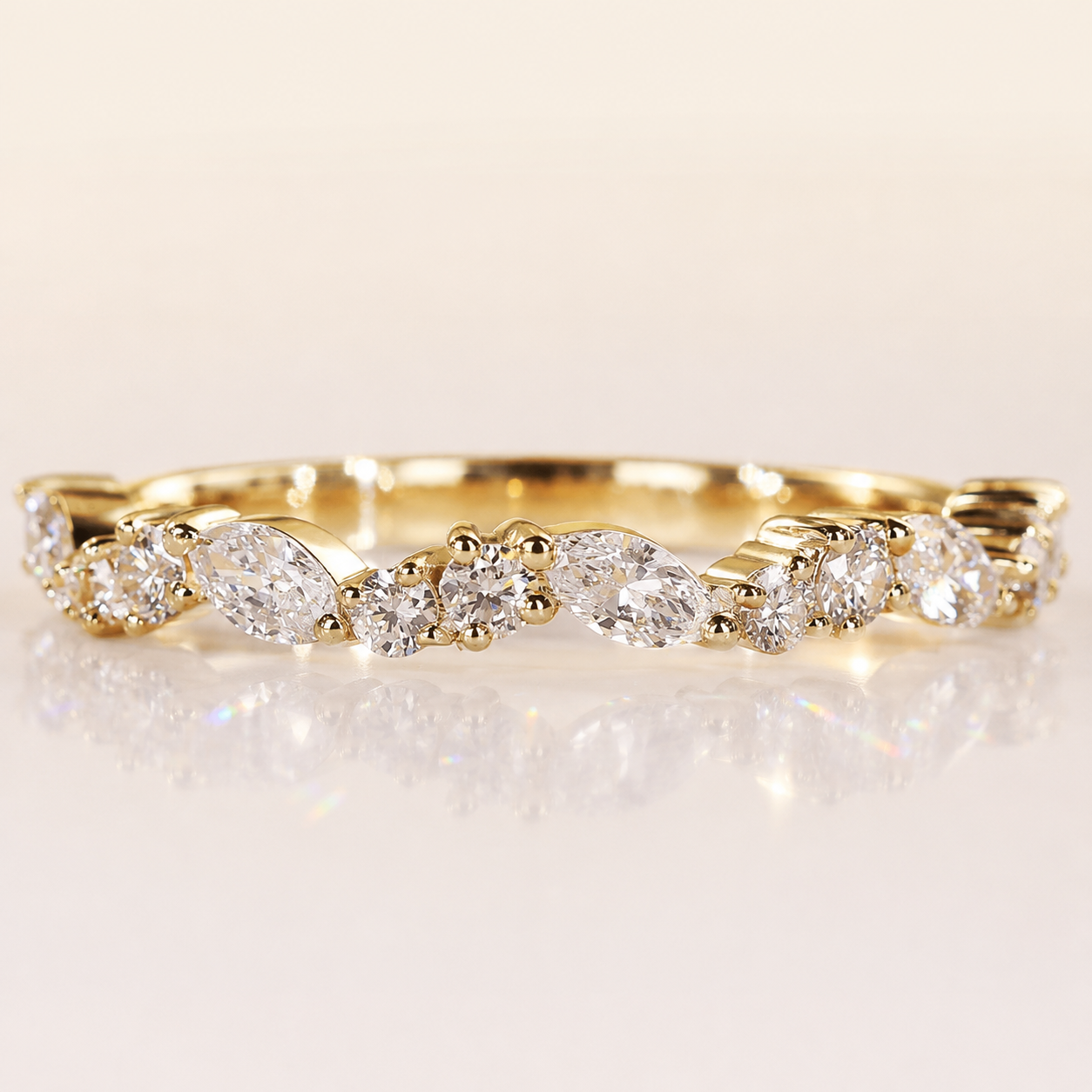 18K Gold Moissanite Half Eternity Ring – Marquise & Round Wedding Band |  SEÓRA