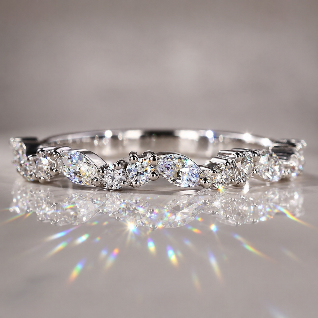 18K Gold Moissanite Half Eternity Ring – Marquise & Round Wedding Band |  SEÓRA