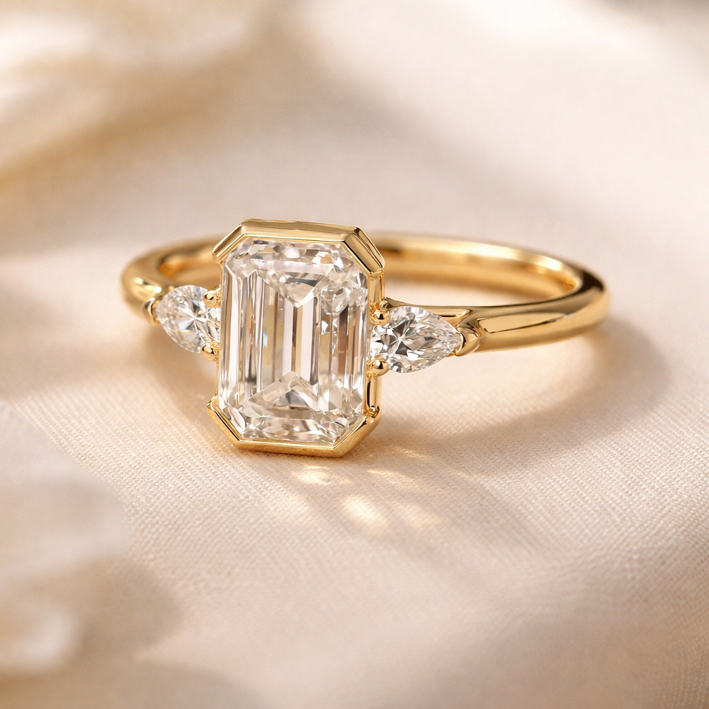Emerald Cut 2CT Moissanite Gold Plated Sterling Silver Ring | SEÓRA