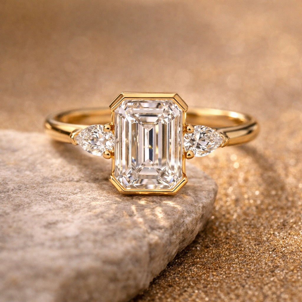 Emerald Cut 2CT Moissanite Gold Plated Sterling Silver Ring | SEÓRA