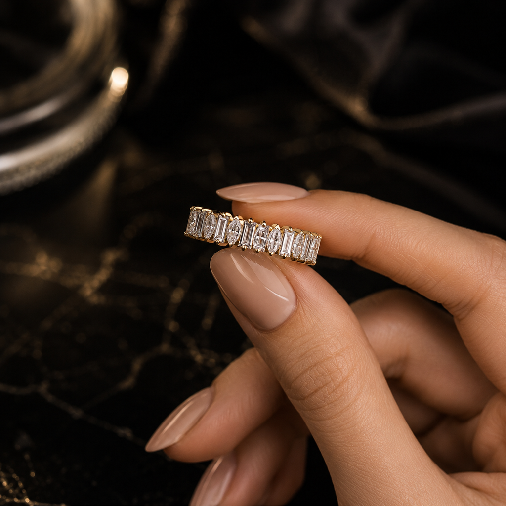 Marquise & Baguette Moissanite Half Eternity 18K Gold Ring | SEÓRA