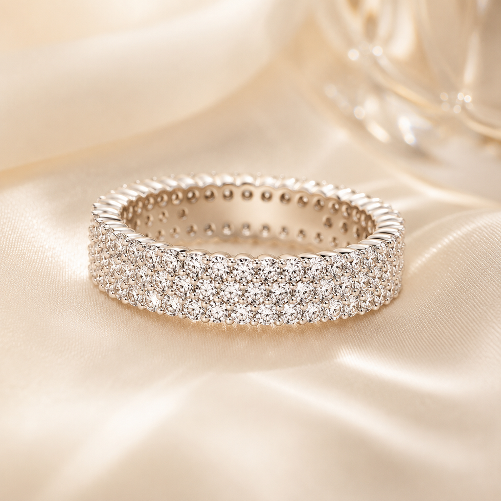18K Gold Lab Diamond Eternity Ring – 3 Row Pavé Wedding Band | SEÓRA