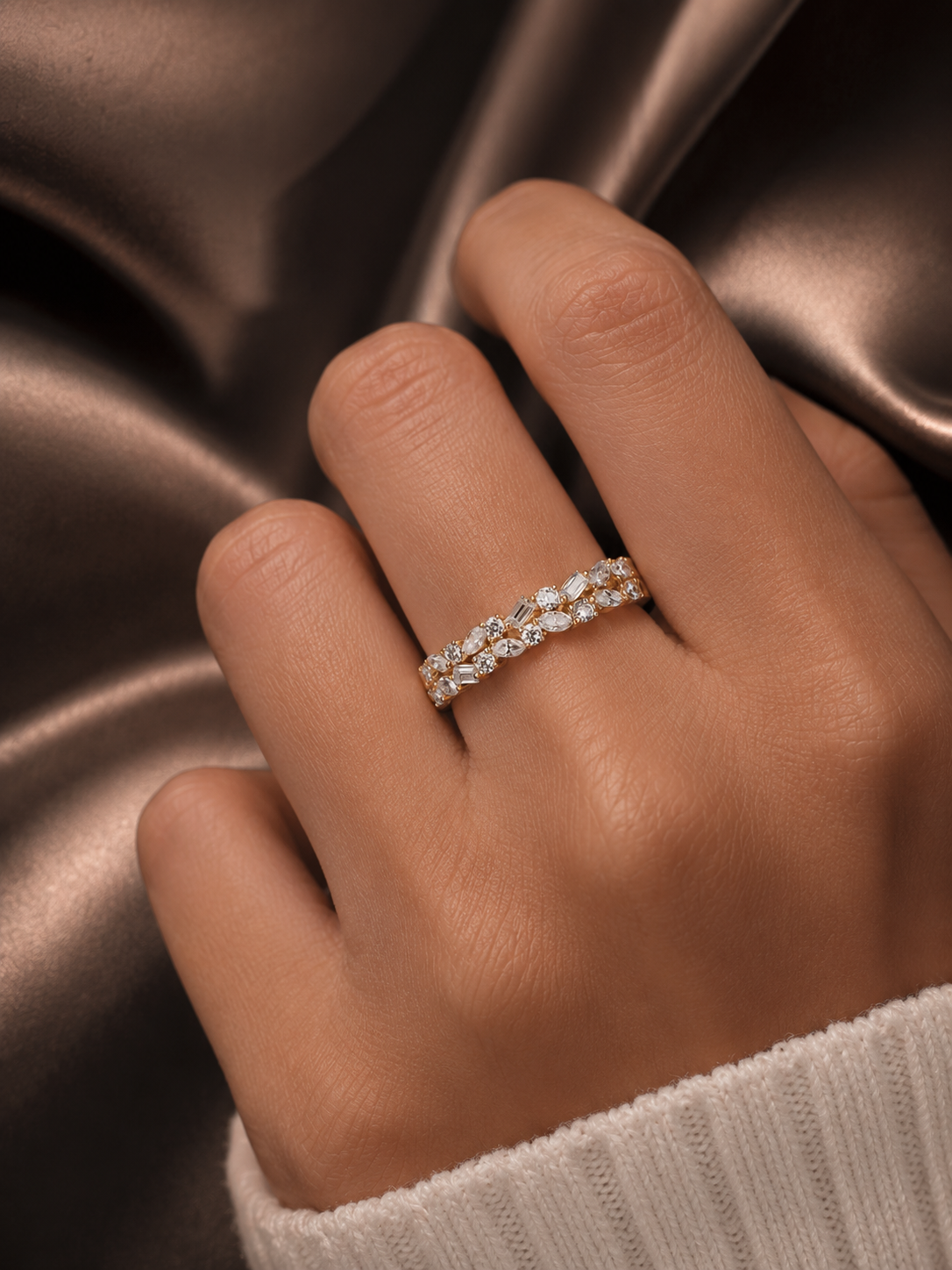 Gold Marquise & Baguette Ring | Moissanite Wedding Band | SEÓRA