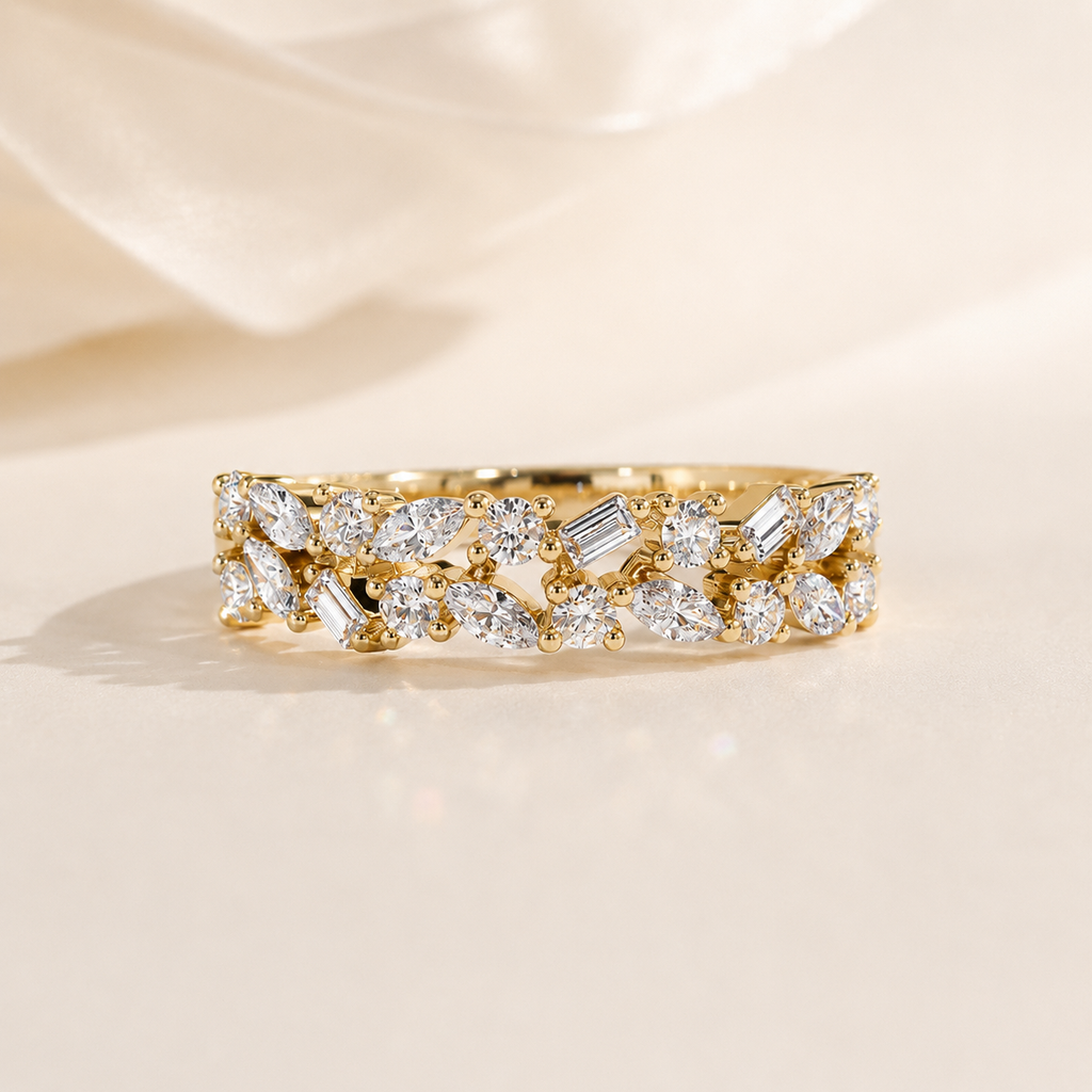 Gold Marquise & Baguette Ring | Moissanite Wedding Band | SEÓRA
