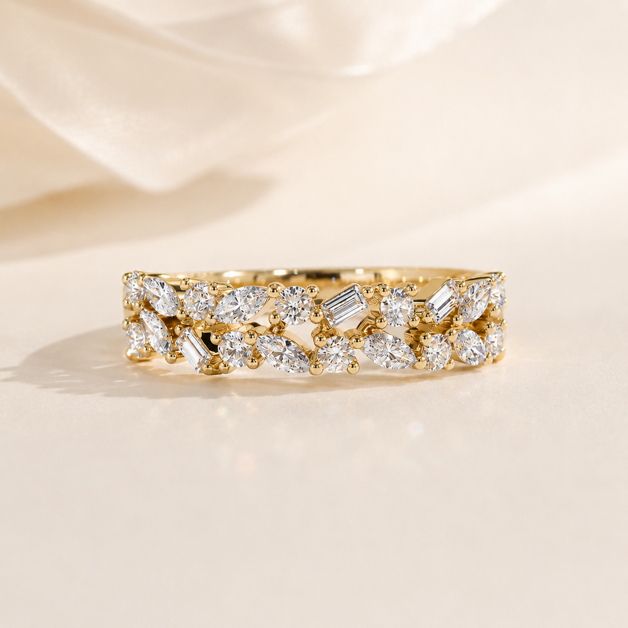 Gold Marquise & Baguette Ring | Moissanite Wedding Band | SEÓRA