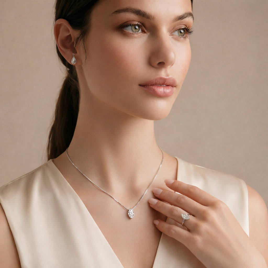 Marquise Cut Moissanite Necklace in Sterling Silver | SEÓRA