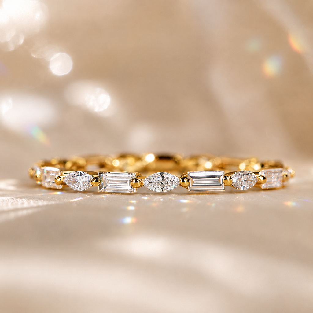 Baguette & Marquise Moissanite Eternity Ring | Solid 14K Gold