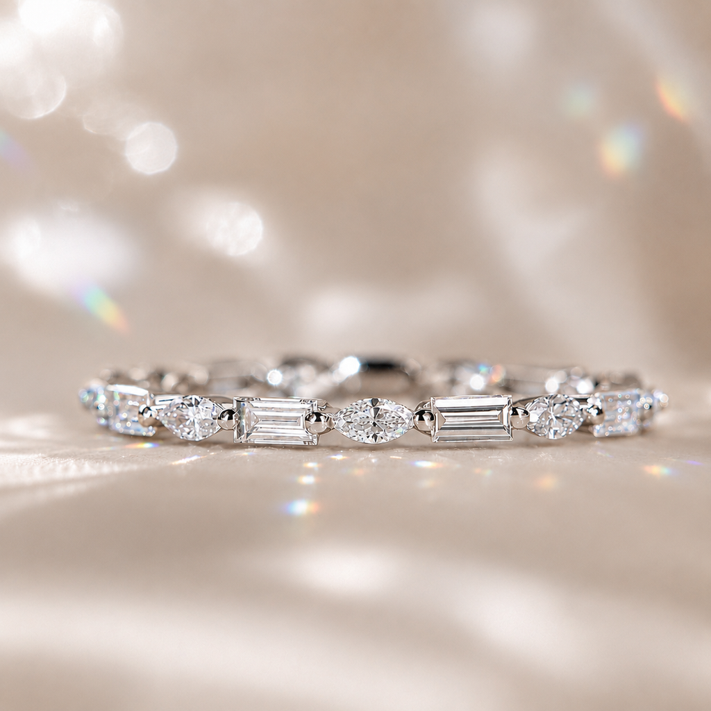 Baguette & Marquise Moissanite Eternity Ring | Solid 14K Gold