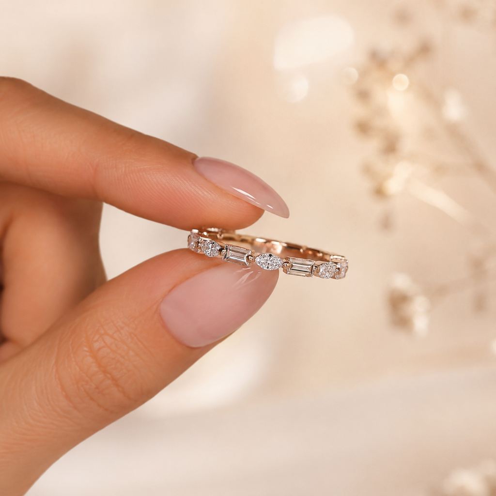 Baguette & Marquise Moissanite Eternity Ring | Solid 14K Gold