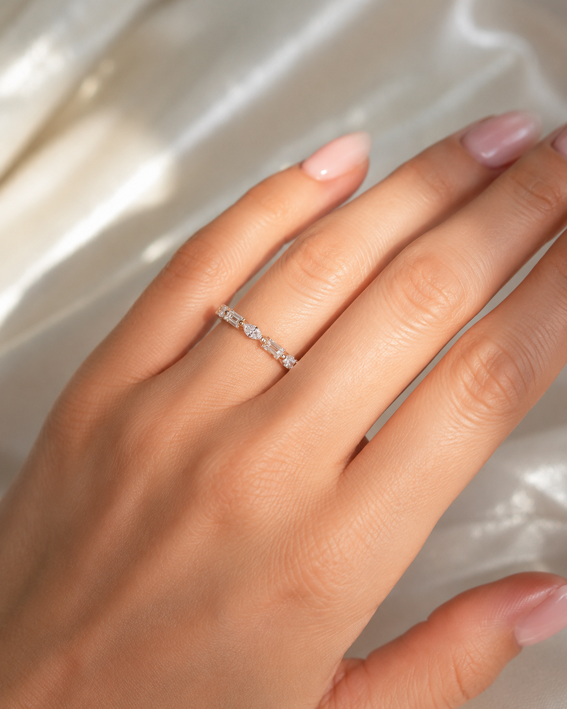 Baguette & Marquise Moissanite Eternity Ring | Solid 14K Gold