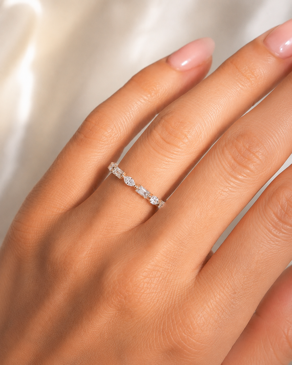 Baguette & Marquise Moissanite Eternity Ring | Solid 14K Gold