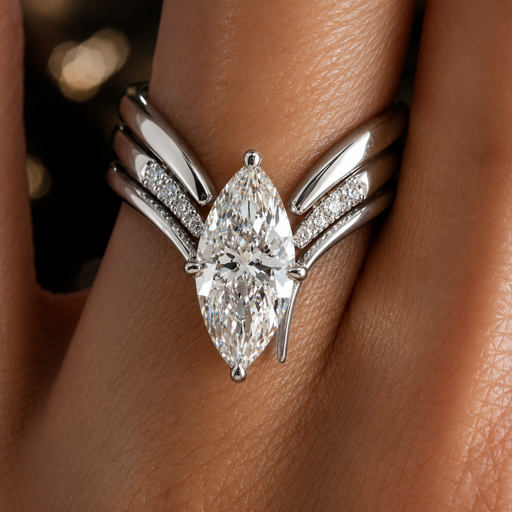 Marquise Moissanite Bridal Ring Set – Build Your Own Stack | Solid 18 K Gold