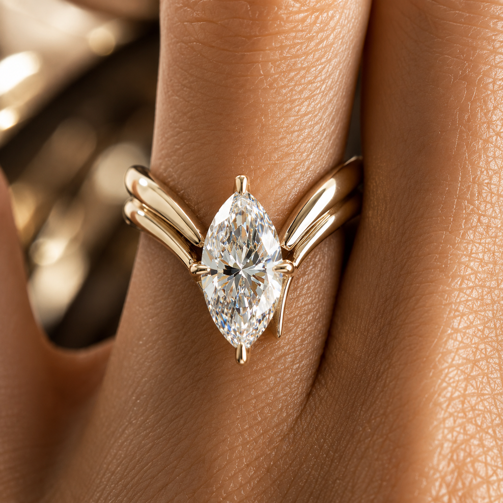 Marquise Moissanite Bridal Ring Set – Build Your Own Stack | Solid 18 K Gold