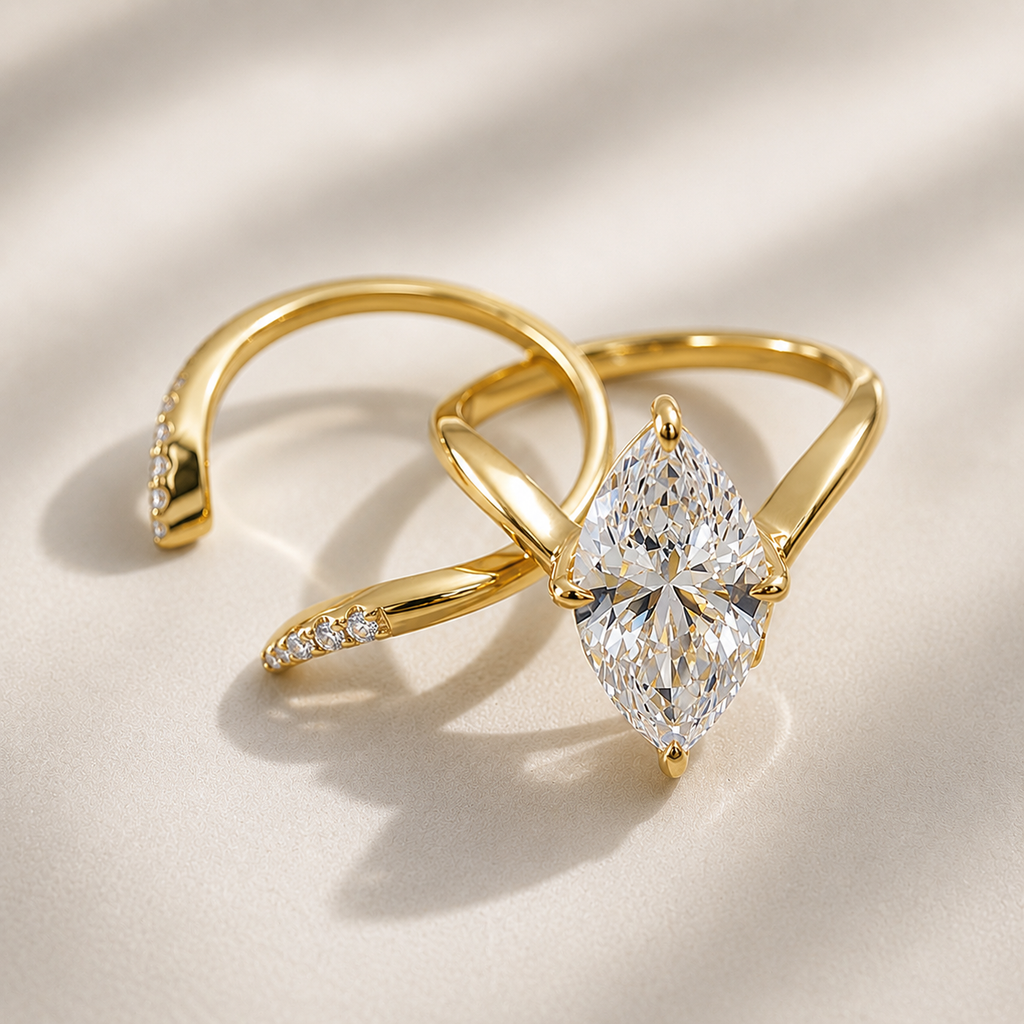 Marquise Moissanite Bridal Ring Set – Build Your Own Stack | Solid 18 K Gold