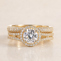 Halo Moissanite Ring Set 1CT –  Gold Plated Silver Pavé Band | SEÓRA