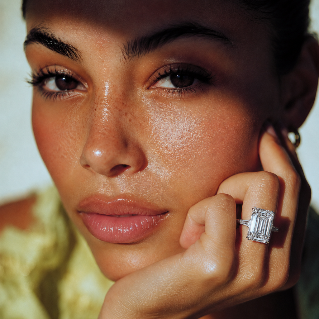 4CT Emerald Cut Moissanite Engagement Ring in 18K Gold | SEÓRA