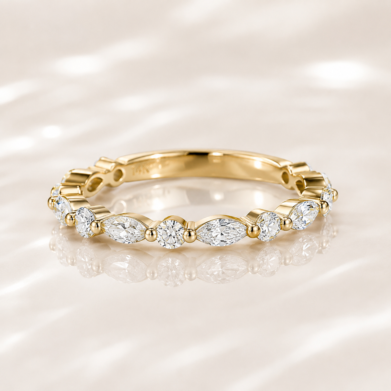 Marquise Moissanite Half Eternity Ring in Solid Gold | Stackable Wedding Band |  SEORA