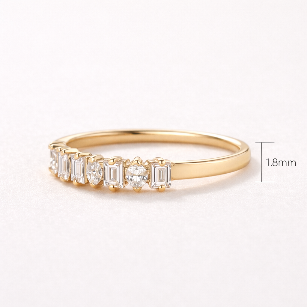 marquise baguette diamond band close up detail