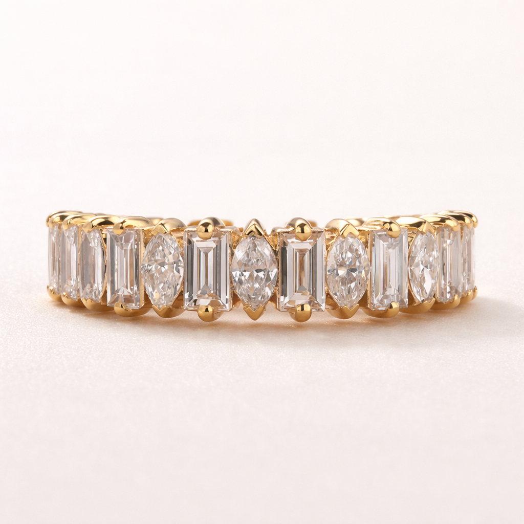 marquise baguette diamond band close up detail