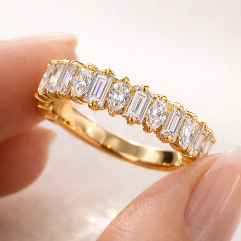 Marquise & Baguette Moissanite Half Eternity Ring in Sterling Silver | SEÓRA
