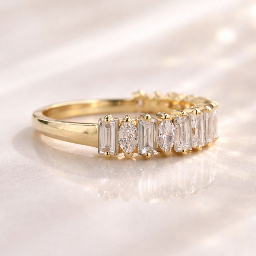 Marquise & Baguette Moissanite Half Eternity Ring in Sterling Silver | SEÓRA