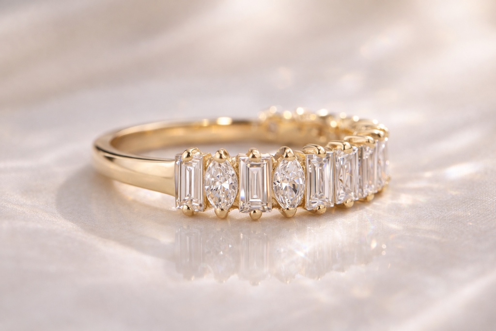 Marquise & Baguette Moissanite Half Eternity 18K Gold Ring | SEÓRA