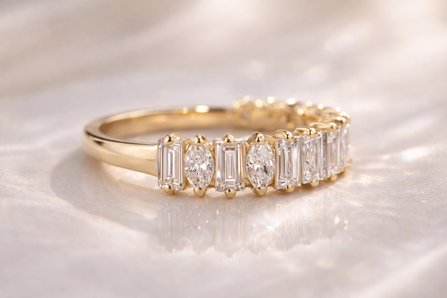 Marquise & Baguette Moissanite Half Eternity 18K Gold Ring | SEÓRA
