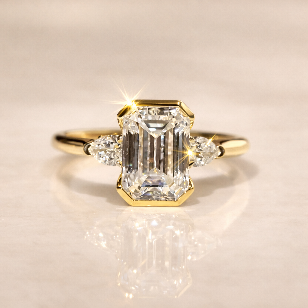 Emerald Cut 2CT Moissanite Gold Plated Sterling Silver Ring | SEÓRA