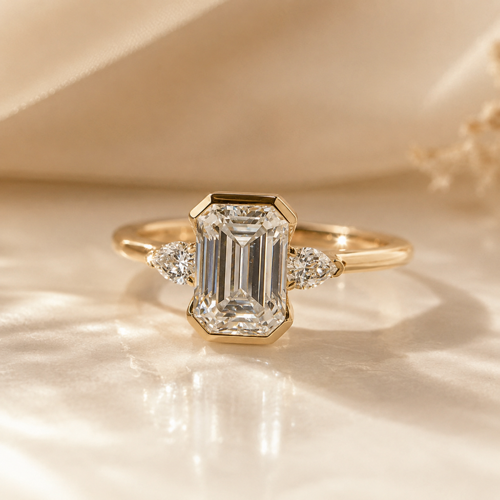 Emerald Cut 2CT Moissanite Gold Plated Sterling Silver Ring | SEÓRA