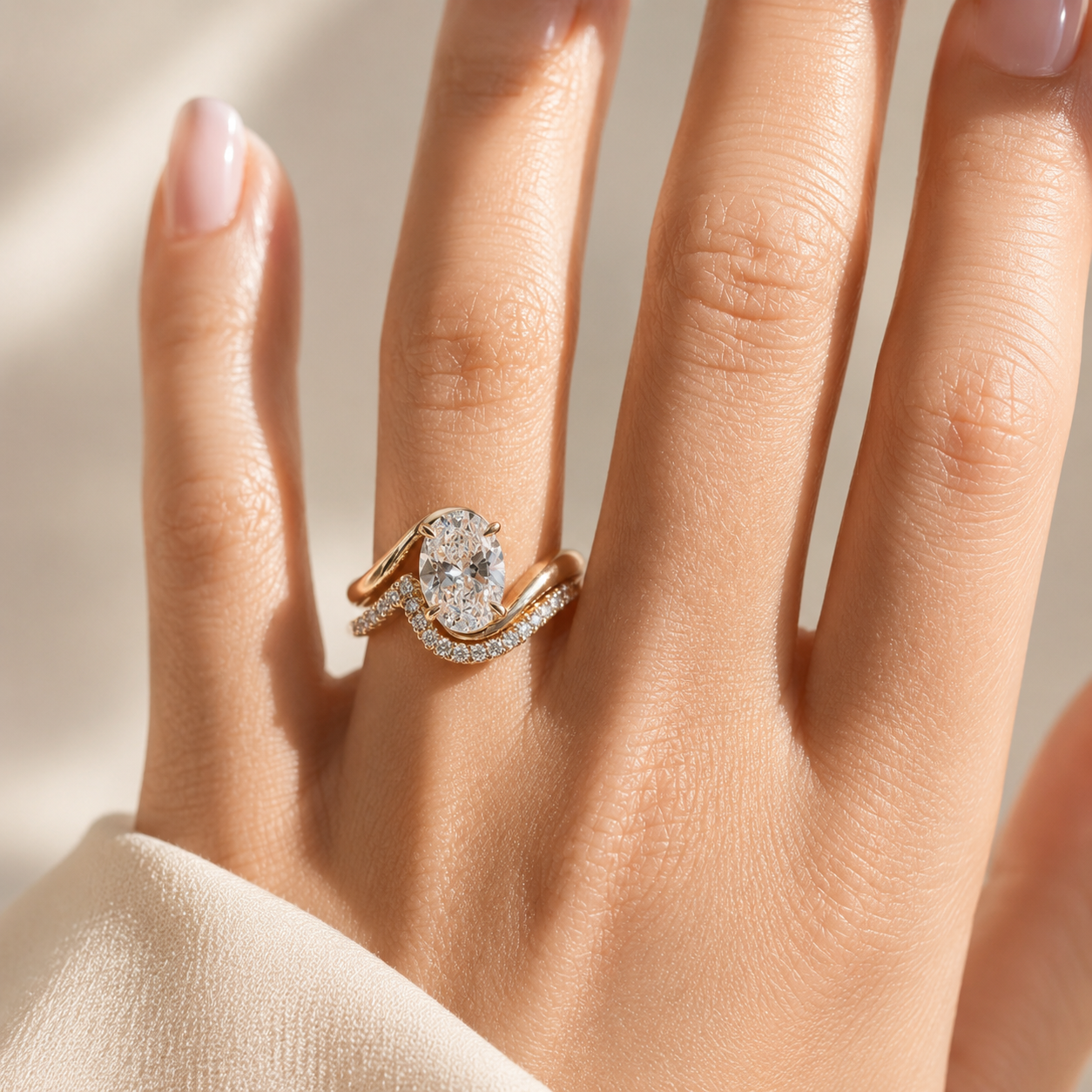 Oval Moissanite Wave Bridal Set – 2 CT 14K Gold | SEÓRA