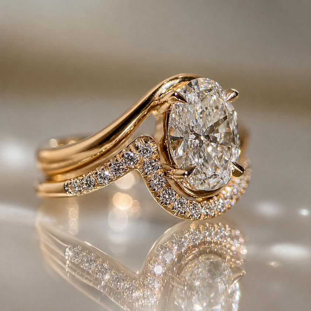 Oval Moissanite Wave Bridal Set – 2 CT 14K Gold | SEÓRA