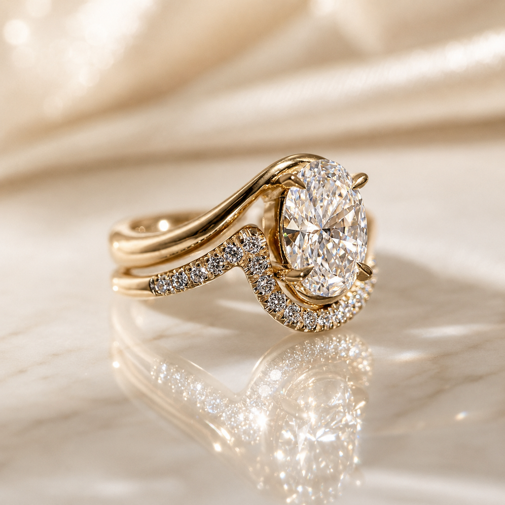 Oval Moissanite Wave Bridal Set – 2 CT 14K Gold | SEÓRA