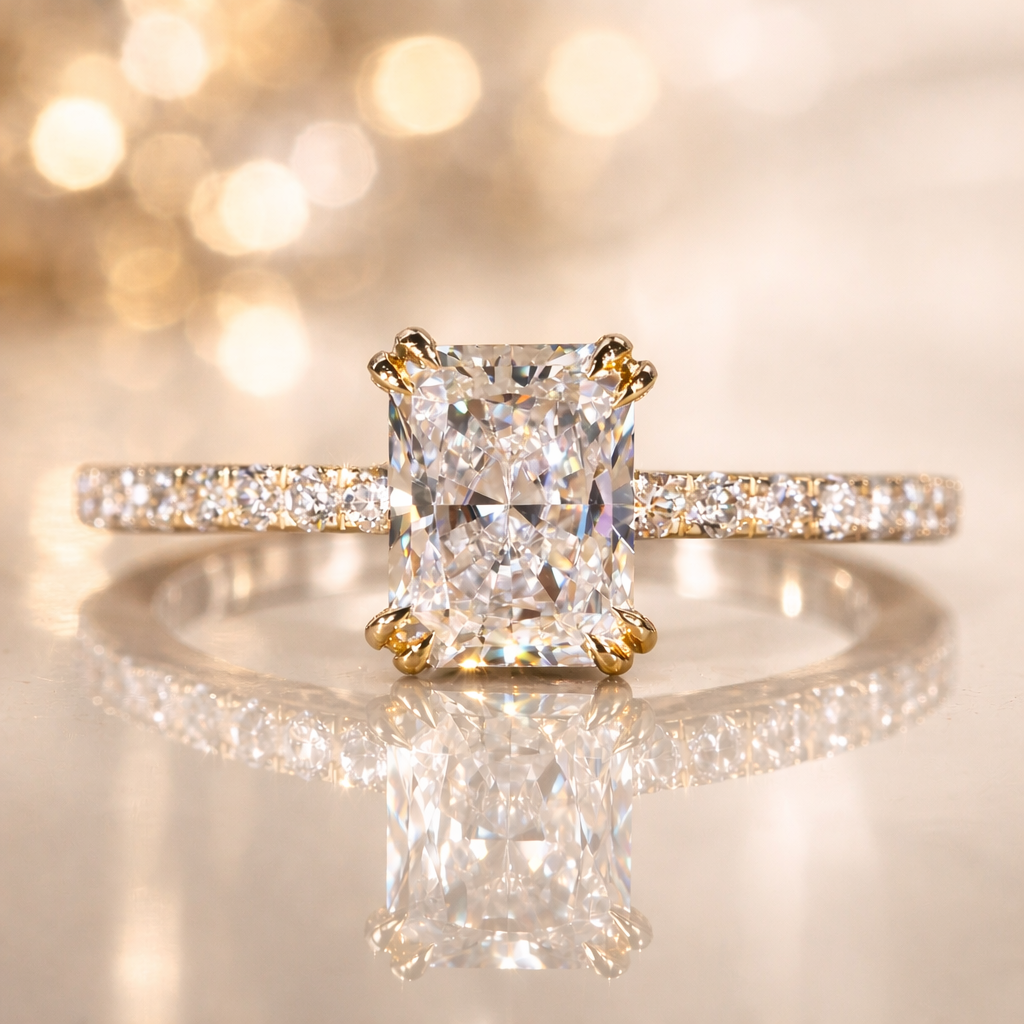 Radiant Cut 2CT Moissanite in 18K Gold Engagement Ring | SEÓRA
