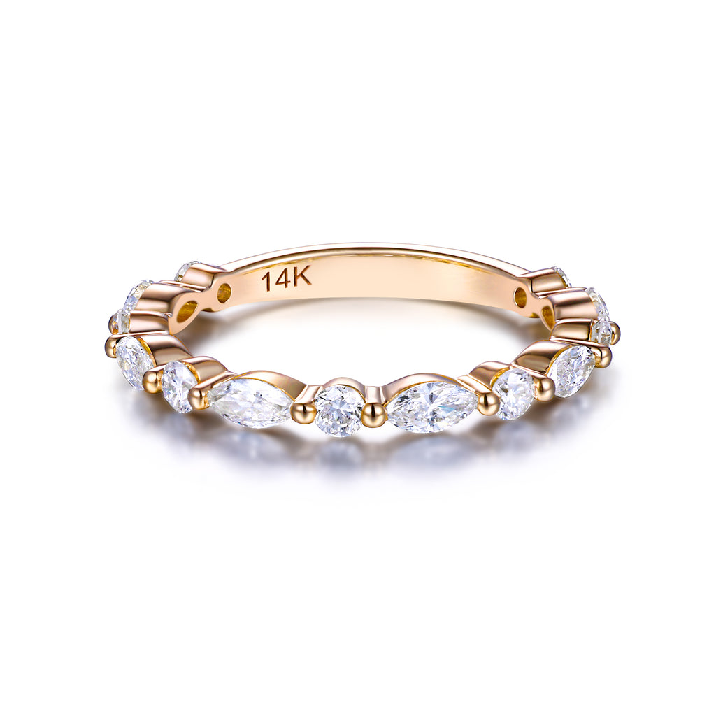 Marquise Moissanite Half Eternity Ring in Solid Gold | Stackable Wedding Band |  SEORA