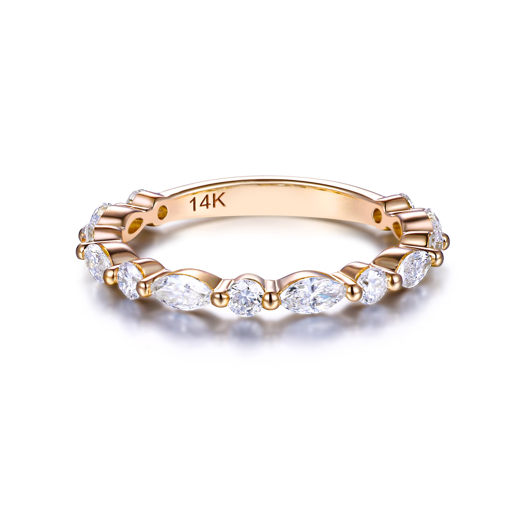 Marquise Moissanite Half Eternity Ring in Solid Gold | Stackable Wedding Band |  SEORA