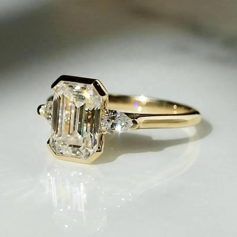 Emerald Cut 2CT Moissanite Gold Plated Sterling Silver Ring | SEÓRA