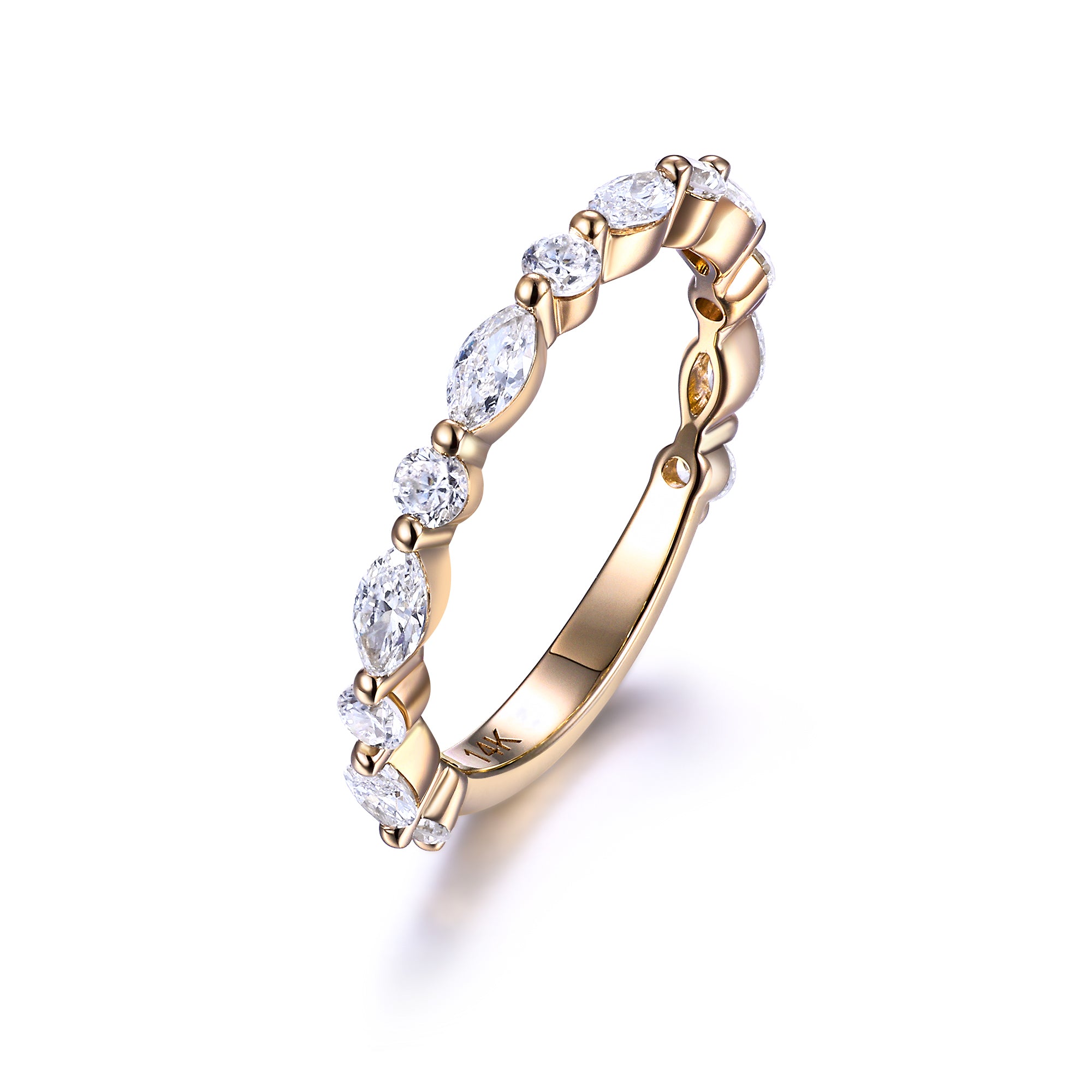 Marquise Moissanite Half Eternity Ring in Solid Gold | Stackable Wedding Band |  SEORA