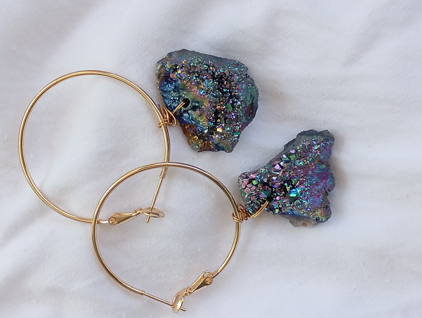 Druzy crystal quartz Hoop Earrings, handmade circle dangle earrings, protection healing, gorgeous elegant dainty charm earrings, gemstone