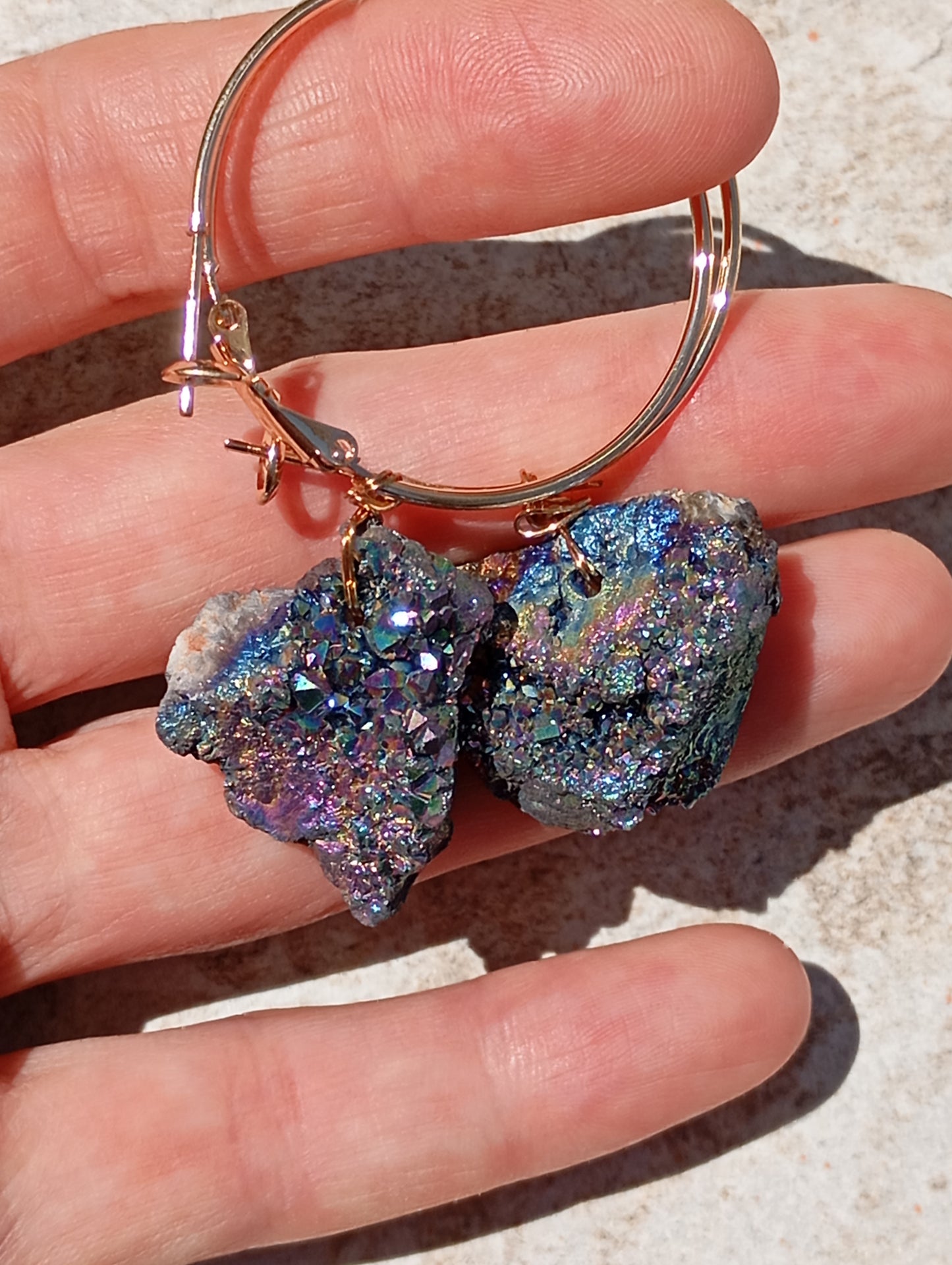 Druzy crystal quartz Hoop Earrings, handmade circle dangle earrings, protection healing, gorgeous elegant dainty charm earrings, gemstone