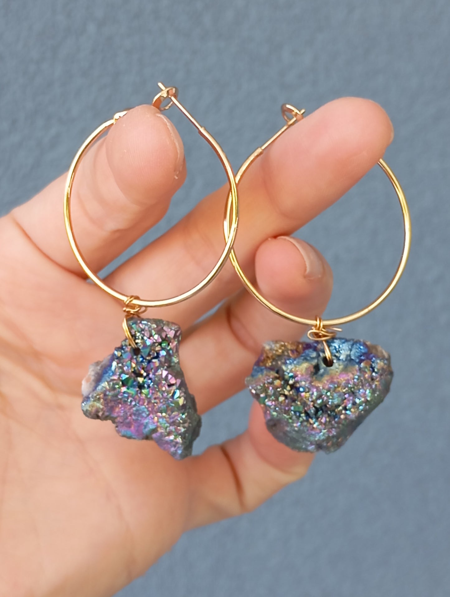 Druzy crystal quartz Hoop Earrings, handmade circle dangle earrings, protection healing, gorgeous elegant dainty charm earrings, gemstone