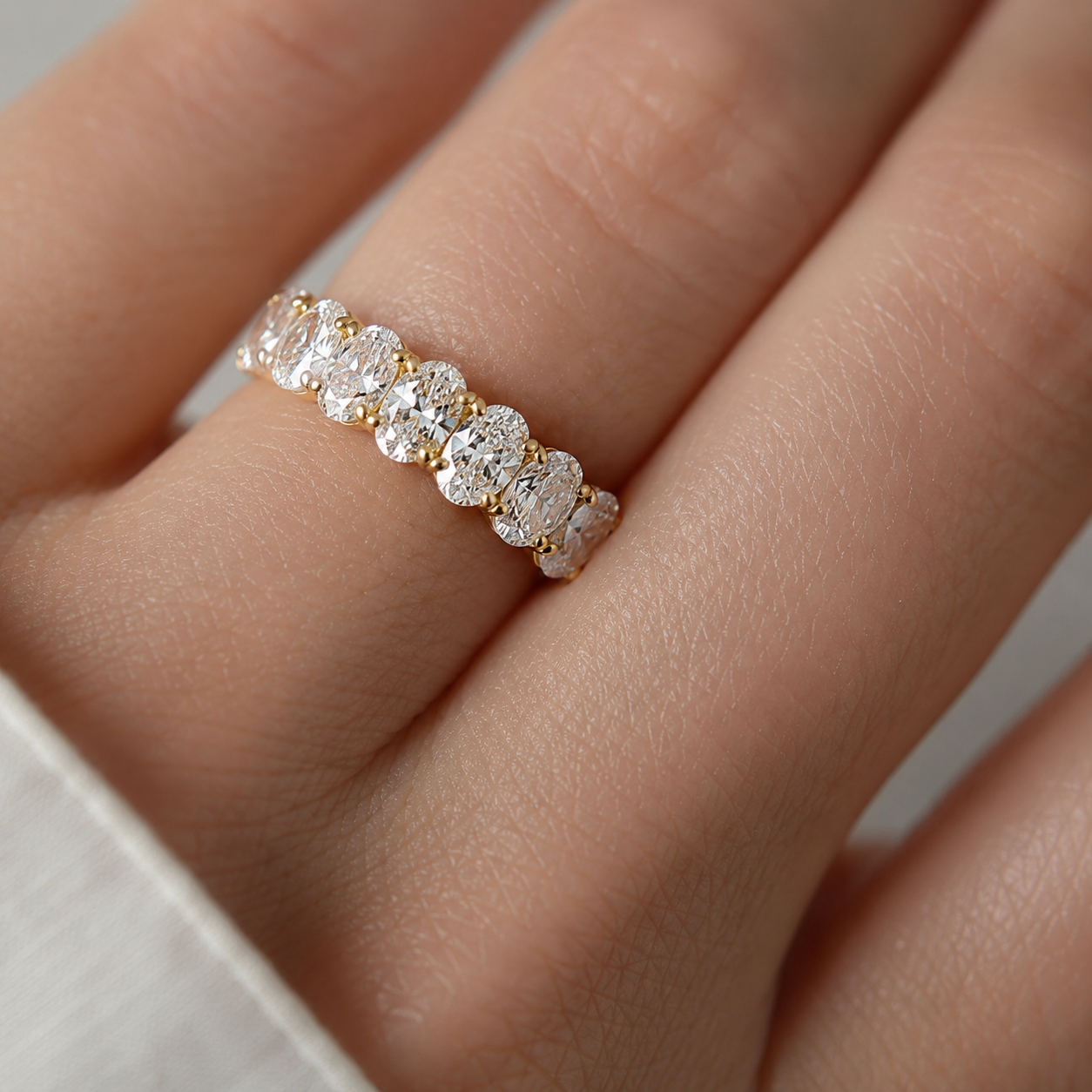 Oval Moissanite Half Eternity Ring in Gold | Wedding Band | Anniversary Ring SEORA