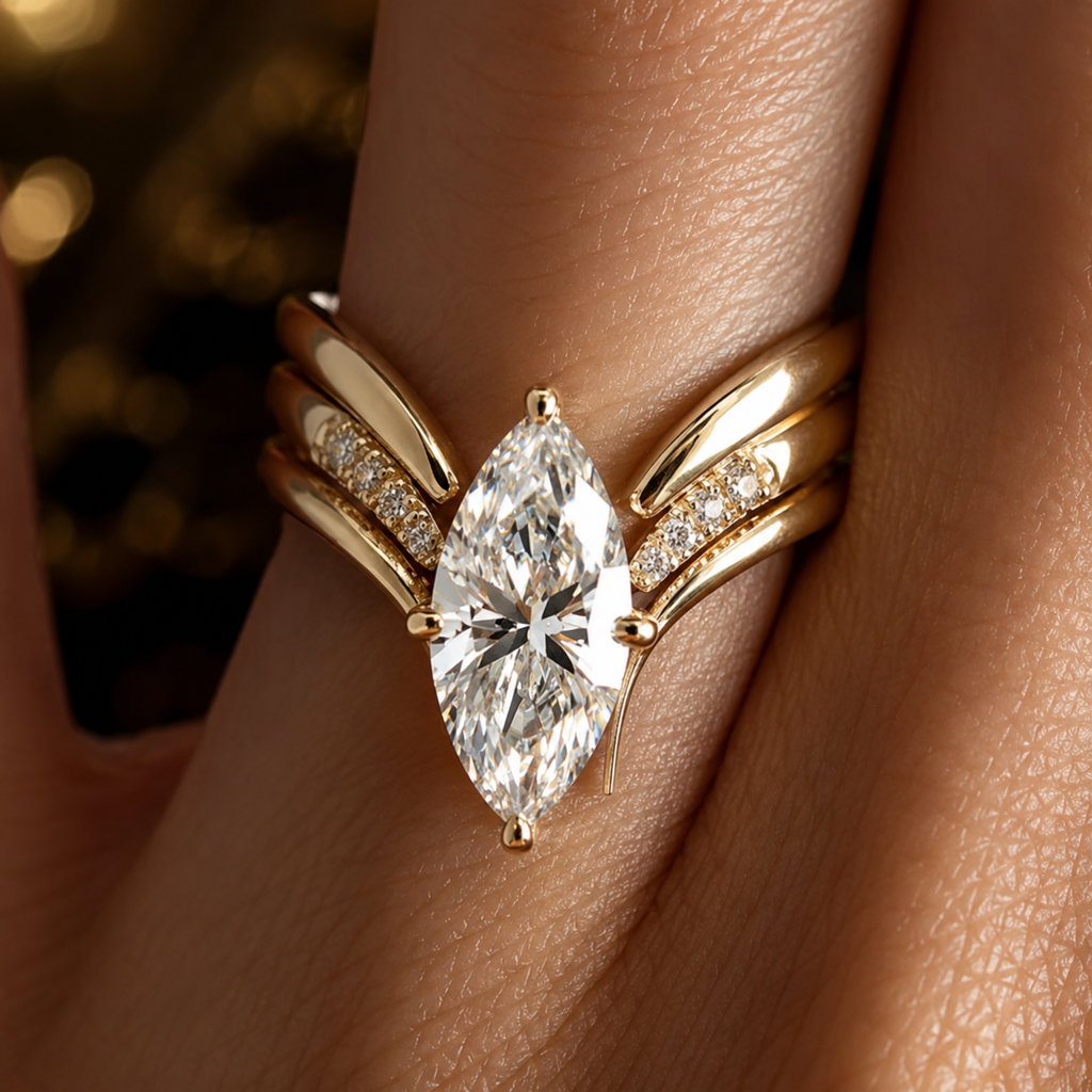 Marquise Moissanite Bridal Ring Set – Build Your Own Stack | Solid 18 K Gold