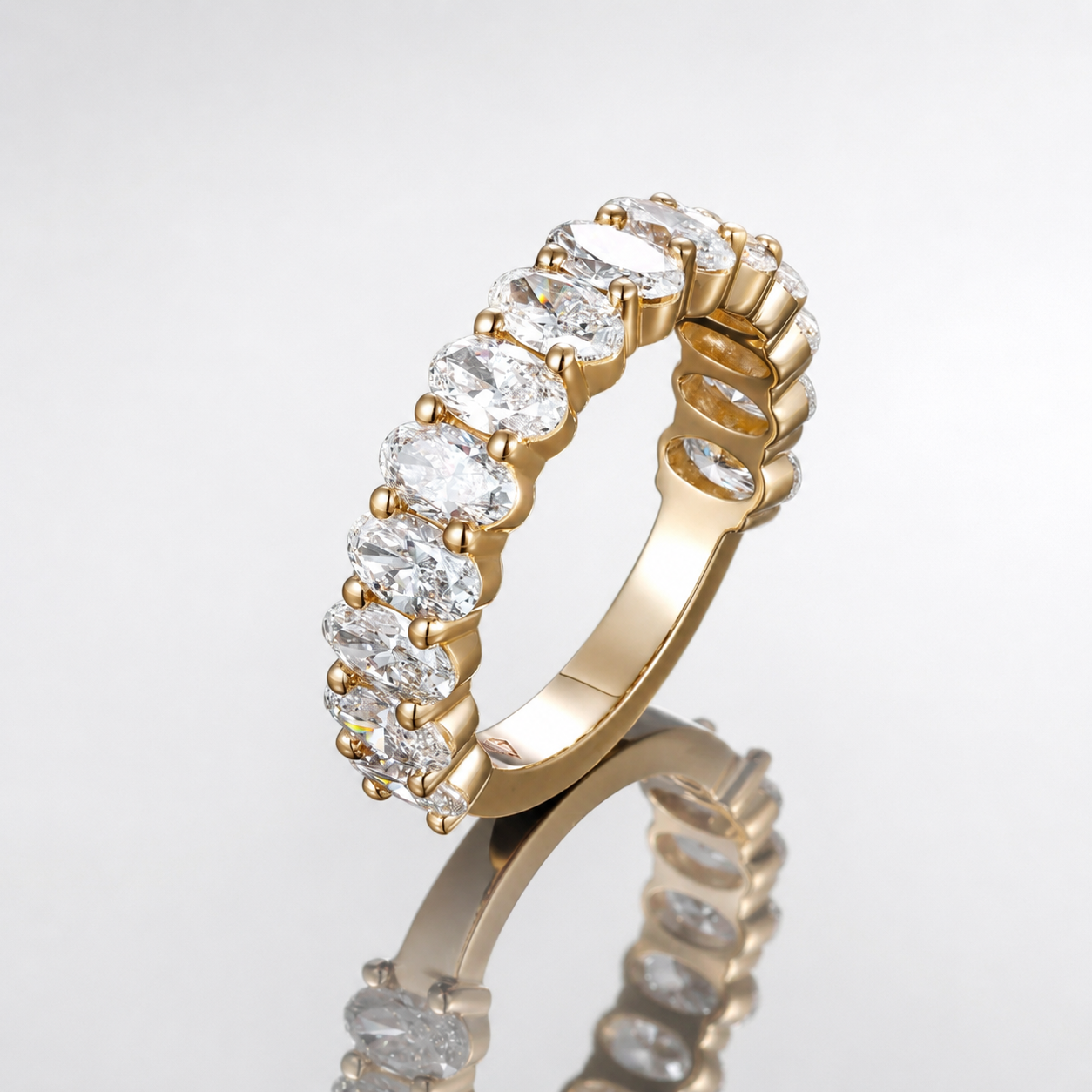 Oval Moissanite Half Eternity Ring in Gold | Wedding Band | Anniversary Ring SEORA