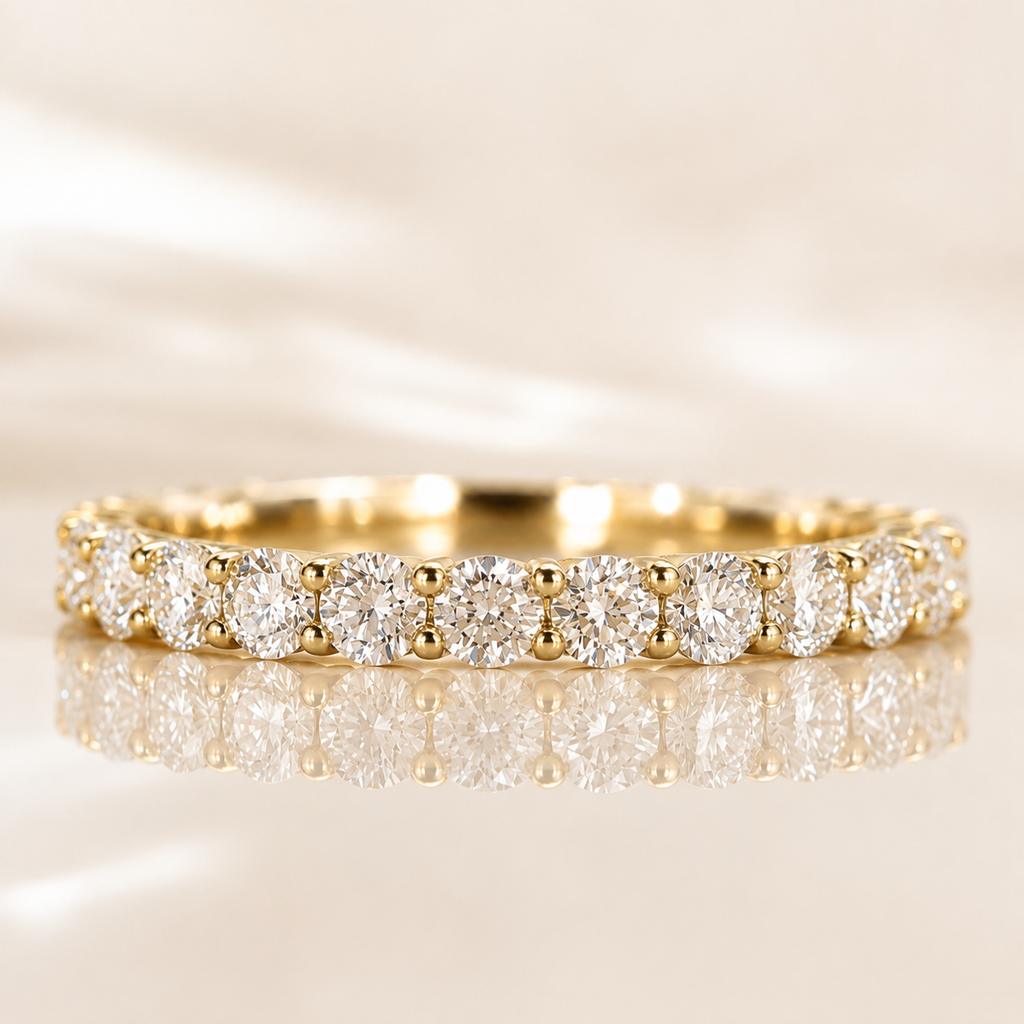 Round Moissanite Eternity Ring in 18K Gold | Wedding Band |  SEORA