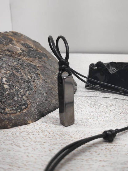 Gunmetal Bar Pendant Necklace – Stainless Steel, Adjustable Cord