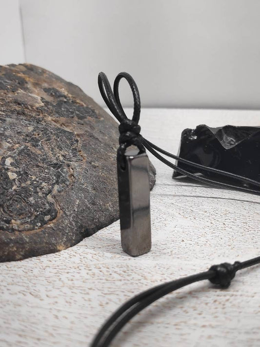 Gunmetal Bar Pendant Necklace – Stainless Steel, Adjustable Cord