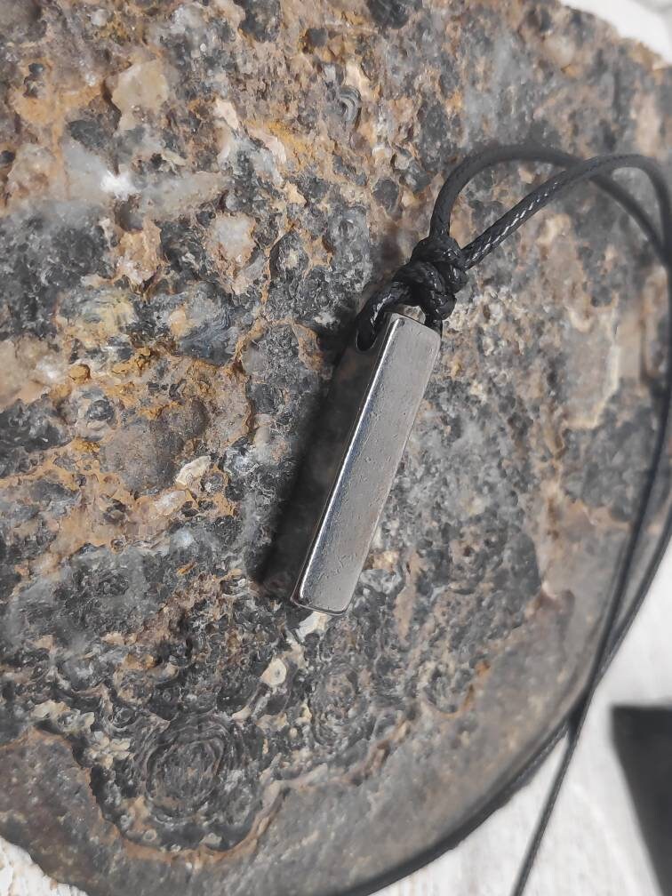 Gunmetal Bar Pendant Necklace – Stainless Steel, Adjustable Cord