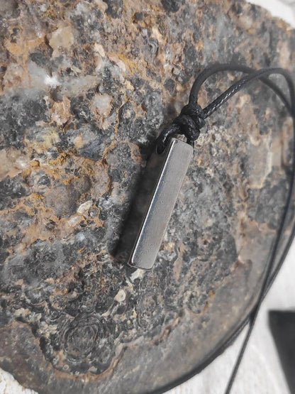 Gunmetal Bar Pendant Necklace – Stainless Steel, Adjustable Cord