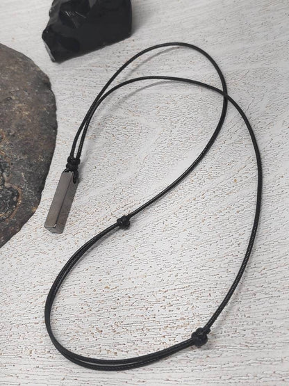 Gunmetal Bar Pendant Necklace – Stainless Steel, Adjustable Cord